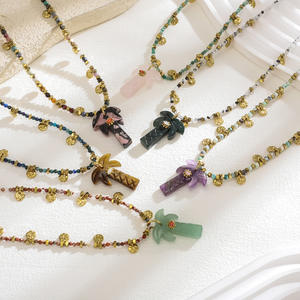 トレンドのココナッツツリーペンダントネックレス、天然石と幸運の目付き、316Lステンレススチール製、18Kゴールドメッキ、防水ジュエリー - Product Image 4