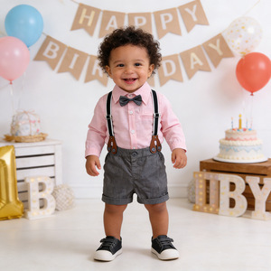 Ensemble chemise, bretelles et short pour bébé, costume formel, tenue d'été pour garçon d'honneur, vêtements pour tout-petits garçons, vêtements pour enfants garçons - Product Image 2