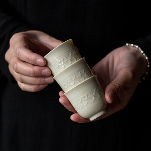 Ding Ware White Porcelain <b>Teacup</b> With Lotus Scroll Design Small Kung Fu Tea Cup Master Cup Ceramic Cups Dehua County - Product Image 2