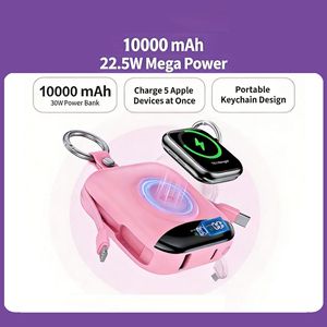 พาวเวอร์แบงค์พกพา 10000mAh ชาร์จไร้สายแบบ Dual Type-C พร้อมสายในตัว สีชมพู - Product Image 4