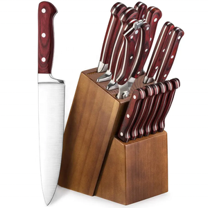 14 Pcs Red Triple Rivet Ergonomic Handle <b>Sharp</b> Anti‑Rust Chef <b>Knives</b> <b>Set</b> Stainless Steel Kitchen <b>Knife</b> <b>Set</b> with Wooden Block - Product Image 1