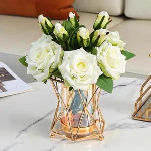 Большая ваза с золотыми цветами, металлическое украшение, декоративная Роскошная латунная ваза с цветными кристаллами для украшения дома