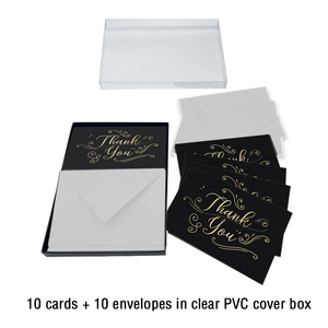 Caja de Pvc de lámina dorada con logotipo personalizado, tarjetas de notas pequeñas negras mate con sobres plegados, Gracias personalizadas - Product Image 5