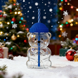 Ly thủy tinh hình gấu, cốc uống nước di động cho trẻ em, bình nước hoạt hình dễ thương có ống hút và nắp, in logo tùy chỉnh - Product Image 3