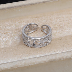 Anneau rétro en argent S925, accessoires, large, 7-12, anneau en dentelle perlée, support d'anneau JG5383, bijoux en argent, accessoires de bricolage - Product Image 4