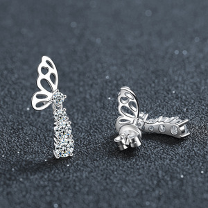 Dropshipping Trendy Moissanite Diamond 0.62CT Cut Butterfly Gold Plated Stud Earrings 925 Sterling Silver Women Gift/Party - Product Image 3