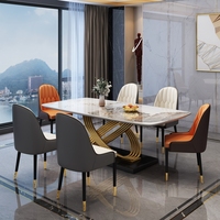 Ensemble de table à manger en ardoise unique Hanyee 2024, style contemporain, 6 chaises, acier doré, acier inoxydable, pour le salon