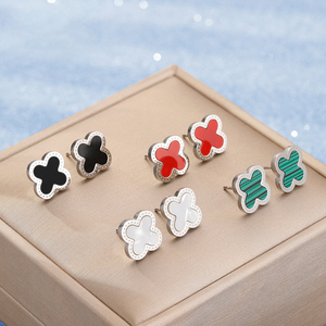 Wholesale of <strong>UK</strong> US Fashion Classic <strong>Earrings</strong> Oil Dripping Transportation Lucky Clover Flowers <strong>Titanium</strong> Steel <strong>Earrings</strong> Wholesale - Product Image 5