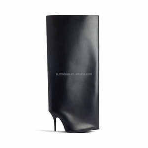Exaggerated Volume Matte Calfskin Wedge Heel Girls <strong>Knee</strong> <strong>High</strong> Straight <strong>Boot</strong> <strong>Wide</strong> <strong>Leg</strong> Women <strong>Boots</strong> New Wader 110mm <strong>Boot</strong> in Black - Product Image 3