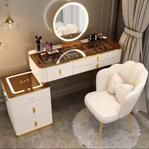 Coiffeuse intelligente avec miroir lumineux à chargement <span class=keywords><strong>sans</strong></span> <span class=keywords><strong>fil</strong></span>, meuble de rangement moderne et minimaliste en bois pour chambre à coucher, idéale pour l'hôtellerie - Product Image 2