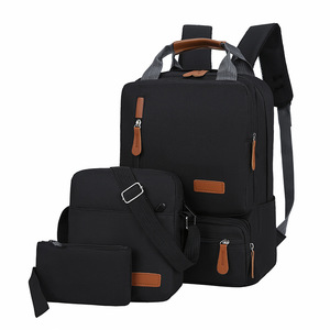 Laptop <b>Backpack</b> Set Gray Three Piece Casual Travel Bag With Shoulder <b>Strap</b> For Men Students School Use - Product Image 2