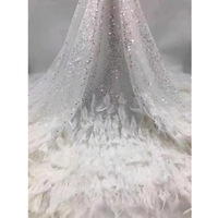 Robe en tricot à paillettes tendance, motifs floraux complexes, style chic européen-américain, bleu, ornée de perles et de plumes brodées