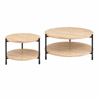 Tables basses avec structure en métal noir, ensemble de meubles de salon, table basse ronde moderne de luxe avec plateau en MDF