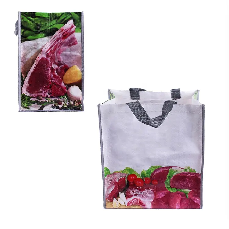 Eco Zak Pp Geweven Winkelen Plastic Zak Met Papier Gelamineerd Herbruikbare Shopping Butcher Vlees Gift Bag