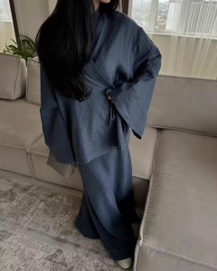 Robe deux pièces à col en V, style Dubaï, <span class=keywords><strong>chemise</strong></span> ample et jupe unie pour adultes, style <span class=keywords><strong>arabe</strong></span> du Golfe et du Koweït - Product Image 3
