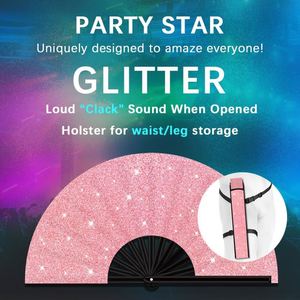 Abanico Plegable Grande con Purpurina Rosa, Abanico Rave Clack para Festivales, Fiestas, EDM, Accesorios para Espectáculos de Baile - Product Image 4