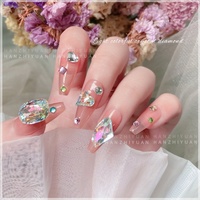 Aksesoris Seni Kuku K9 Crystal Diamond dengan Aurora Magic Mirror Finish Bentuk Persegi, Hati & Bulat Desain Warna-warni