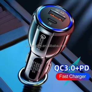 Chargeur de voiture à charge rapide PD20W avec convertisseur LED QC3.0+PD pour téléphones mobiles et montres, sortie de courant intelligente 1A/2A - Product Image 3
