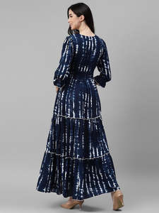 Vestido Maxi Asimétrico de Rayón Teñido Anudado para Mujer, Estilo Festivo, Casual y Elegante, Tallas Grandes, de Una Pieza - Product Image 3