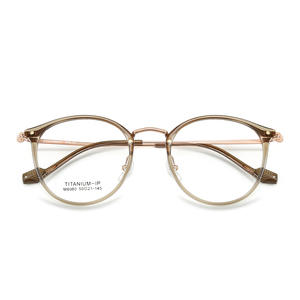 Montures de lunettes en titane, monture ronde complète, marron translucide, légères, unisexes, M8080 - Product Image 1