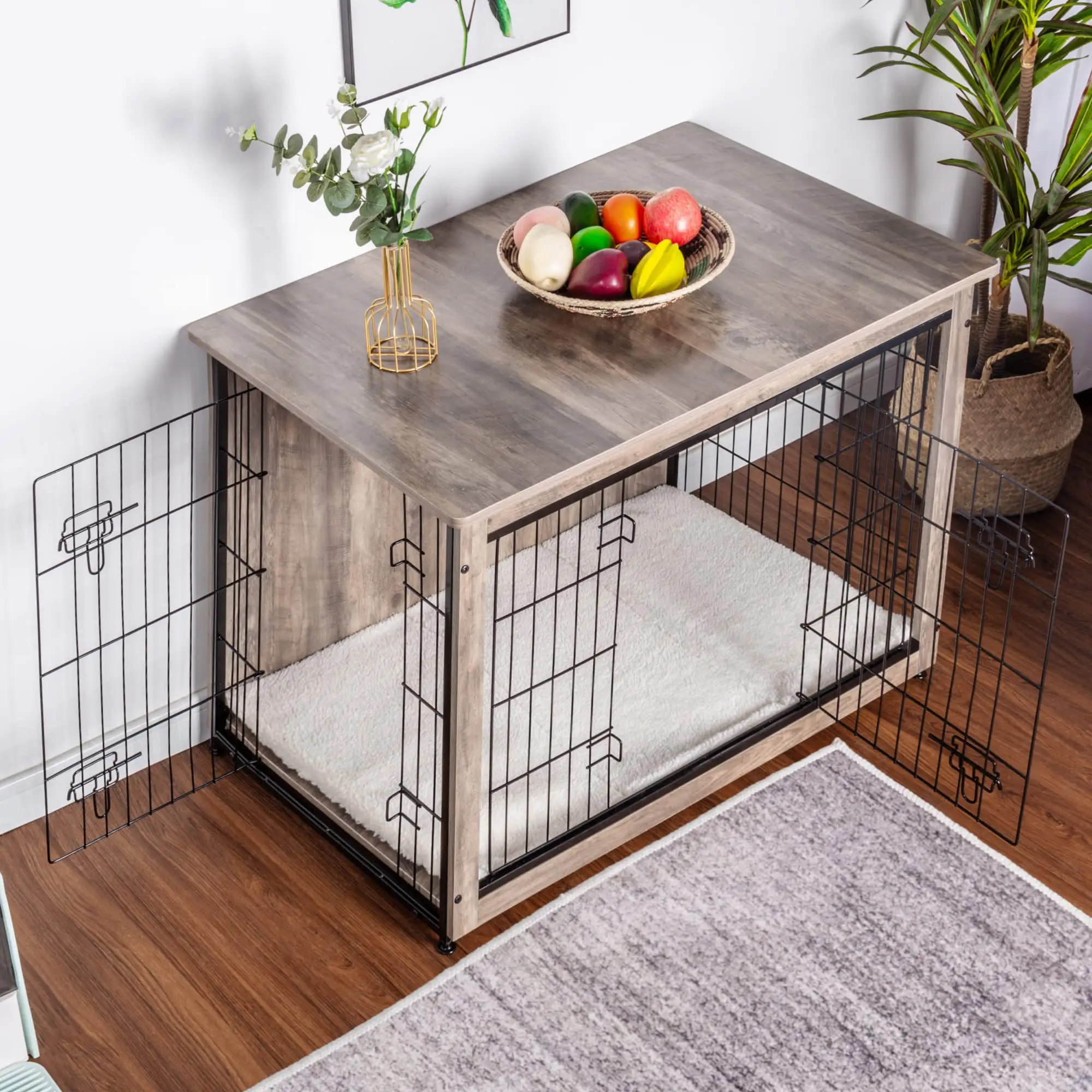 Hot Selling Luxury Portable Small Pet House Crate Solid Wood Mobile Dog Cage Indoor and Outdoor Kennel with Animal Pattern