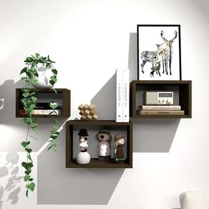 Square Wooden Floating <b>Shelf</b> <b>Wall</b> <b>Mounted</b> Storage Organizer For Books Toys Plants Living Room Bedroom Decor - Product Image 1