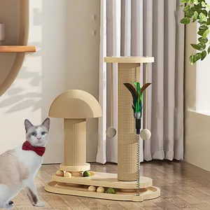 Wholesale Pets Sisal Rope Climbing Frame Cat Scratch Tree Column Scratching Post Toy With 2 Layer Tracks Spinning Balls