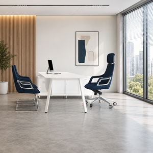 Escritorio de Oficina Moderno en Forma de L, Conjunto de Silla Ergonómica, Diseño Minimalista Independiente, Muebles Comerciales, Tablero de Aglomerado Blanco - Product Image 1