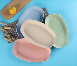Paja de <span class=keywords><strong>trigo</strong></span> de utensilios de cocina plato vajilla <span class=keywords><strong>Color</strong></span> sólido Oval placa reutilizable cocina placas biodegradables - Product Image 1