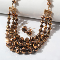 Kalung Manik Kristal YWJC 8mm 10mm, Kalung Rantai Pendek Multi-layer untuk Wanita, Kalung Manik Rondelle Modis