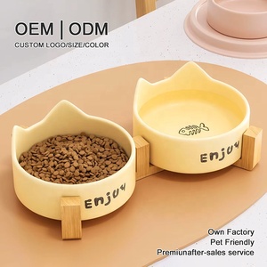 Minimalist Sofistike Tarzda Düz Desenli, Dik Durması Kolay, Boyun Koruyucu Seramik Evcil Hayvan Mama ve Su Kabı (Kediler ve Köpekler için) - Product Image 1