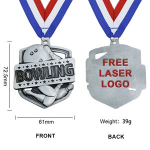 Médailles de championnat de bowling personnalisées de haute qualité en or, argent et bronze, en alliage de zinc universel avec ruban - Product Image 6