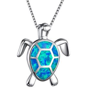 Europese En Amerikaanse Mode Opaal Schildpad Hanger Ketting Met Blauw Kristal Trendy Messing Sieraden Voor Vrouwen