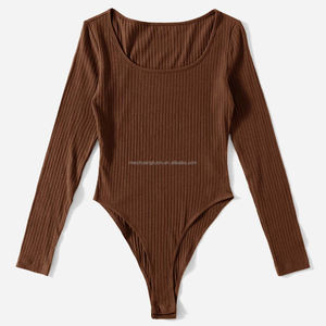 Женский трикотажный боди с длинным рукавом, круглым вырезом и ребристой текстурой, повседневный стиль - Product Image 4