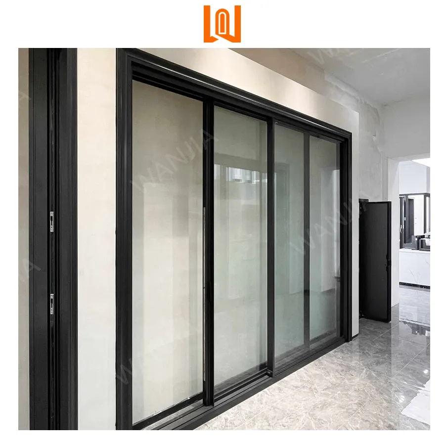 WANJIA Hurricane Proof House Outdoor Double Tempered Glass Exterior Sliding Glass Doors