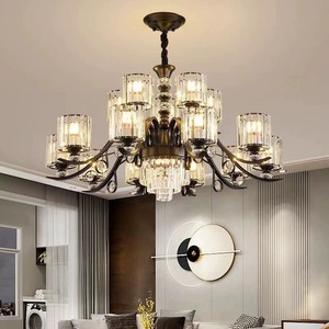 Lámpara de araña de cristal de lujo con múltiples cabezales, luz LED E27 para sala de estar, dormitorio, villa, hogar, lámpara de techo de diseño redondo - Product Image 2