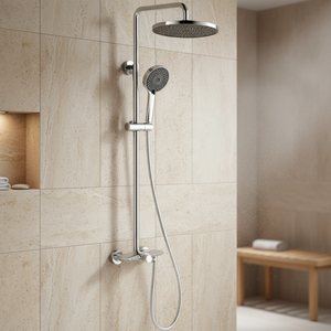 Ensemble de douche en laiton haute pression <span class=keywords><strong>avec</strong></span> douchette à main finition chromée et jet pluie pour usage domestique et hôtelier - Product Image 6