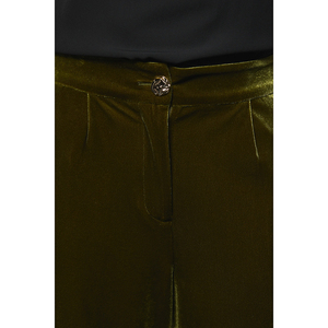 <span class=keywords><strong>Pantaloni</strong></span> Palazzo Larghi a Vita Alta in <span class=keywords><strong>Velluto</strong></span> Scintillante Verde Oliva, Elasticizzati, a Gamba Larga, per Feste - Product Image 4