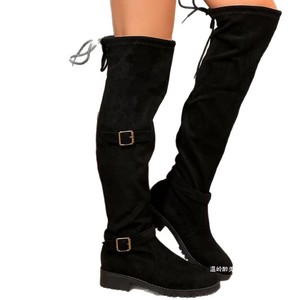 Nouvelles bottes mode automne-hiver 2026 pour femme, grande taille, montantes à boucle, en daim froncé et talon épais - Product Image 5