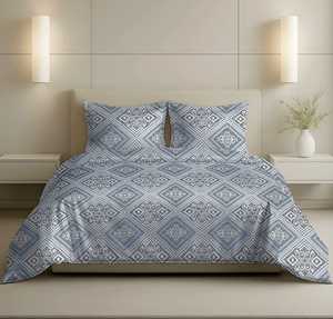 Drap de lit en coton à imprimé géométrique avec 2 taies d'oreiller – Ensemble de literie pour lit double king size 108x108 pouces - Product Image 2