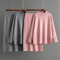 Ensemble tricoté décontracté pour femme, couleur unie, pull à col roulé et jupe mi-longue, vente en gros