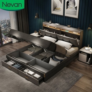 Nouveau Design Meuble de Chambre à Coucher Nordic <span class=keywords><strong>Lit</strong></span> Double Luxe Taille King avec Rangement pour Adulte - Product Image 1