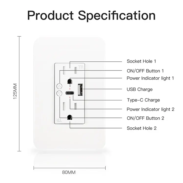 Presa A muro USB intelligente con caricabatterie di tipo C e tipo A, presa A muro wi-fi da 2.4GHz, telecomando individuale