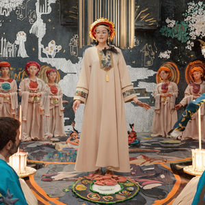 Abaya Larga de Poliéster Transpirable con Bordado de Seda Dorada, Vestido Musulmán Modesto para Bodas, Talla Única - Product Image 3