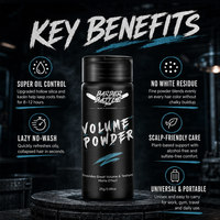 Poudre volumisante pour cheveux sans résidus BARBERBATTLE BRANDED 25g, poudre volumisante mate pour cheveux pour hommes