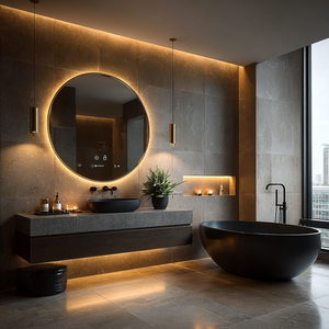 مرآة جدارية مُضاءة بإطار من من من من أجل غرفة نوم المعيشة - Product Image 1