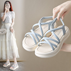 Sandalias de verano de una sola tira de seda satinada, sandalias de tacón alto estilo europeo, elegantes y modernas sandalias de tacón grueso para mujer - Product Image 2