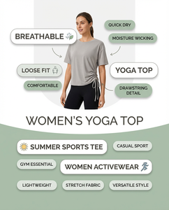 Camiseta Deportiva de Verano con Cordón Lateral para Mujer, Informal, Holgada, Transpirable, de Manga Corta - Product Image 2