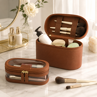 Pochette de voyage pour cosmétiques de grande capacité en PU avec logo personnalisé imprimé, sac à cosmétiques en cuir vegan écologique tendance