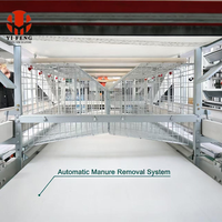 Système de cages à poulets de chair de type H avec alimentation et abreuvement automatiques et élimination des excréments pour poulailler